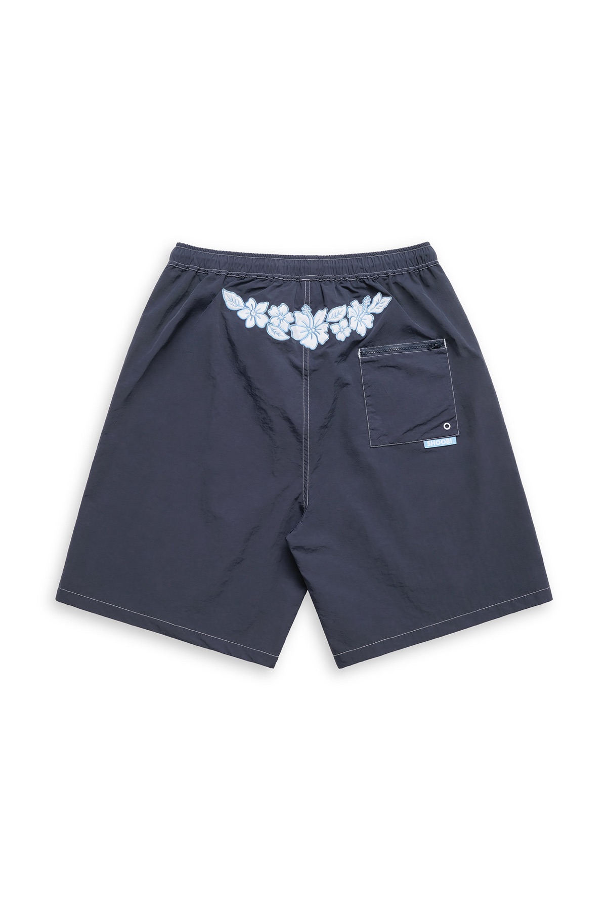Hibiscus Applique Board Shorts in Navy, detail view